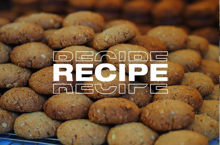 A pile of freshly baked Anzac biscuits.